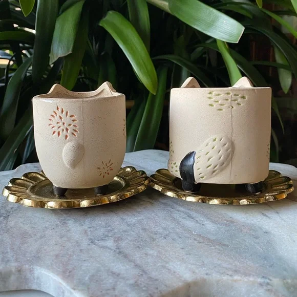 Adorable Set of 2 Fox Planter Pots - Mini Animal Vases - Ceramic Decor - Picture 5 of 11